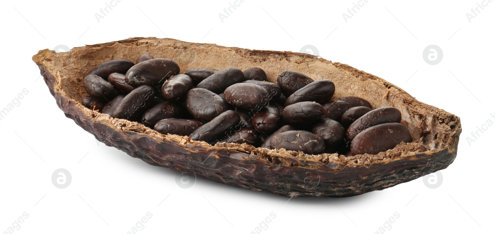 Photo of Cocoa pod with beans isolated on white