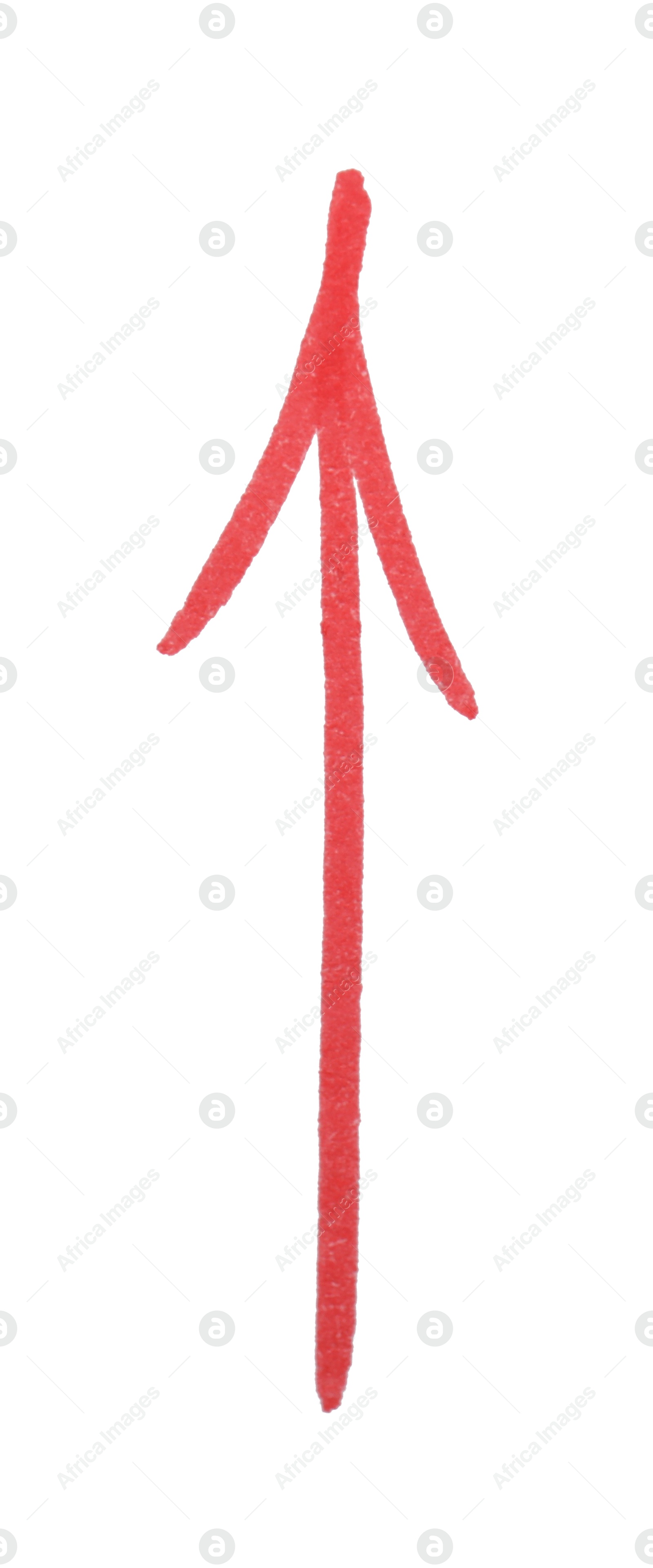 Photo of One red drawn arrow isolated on white