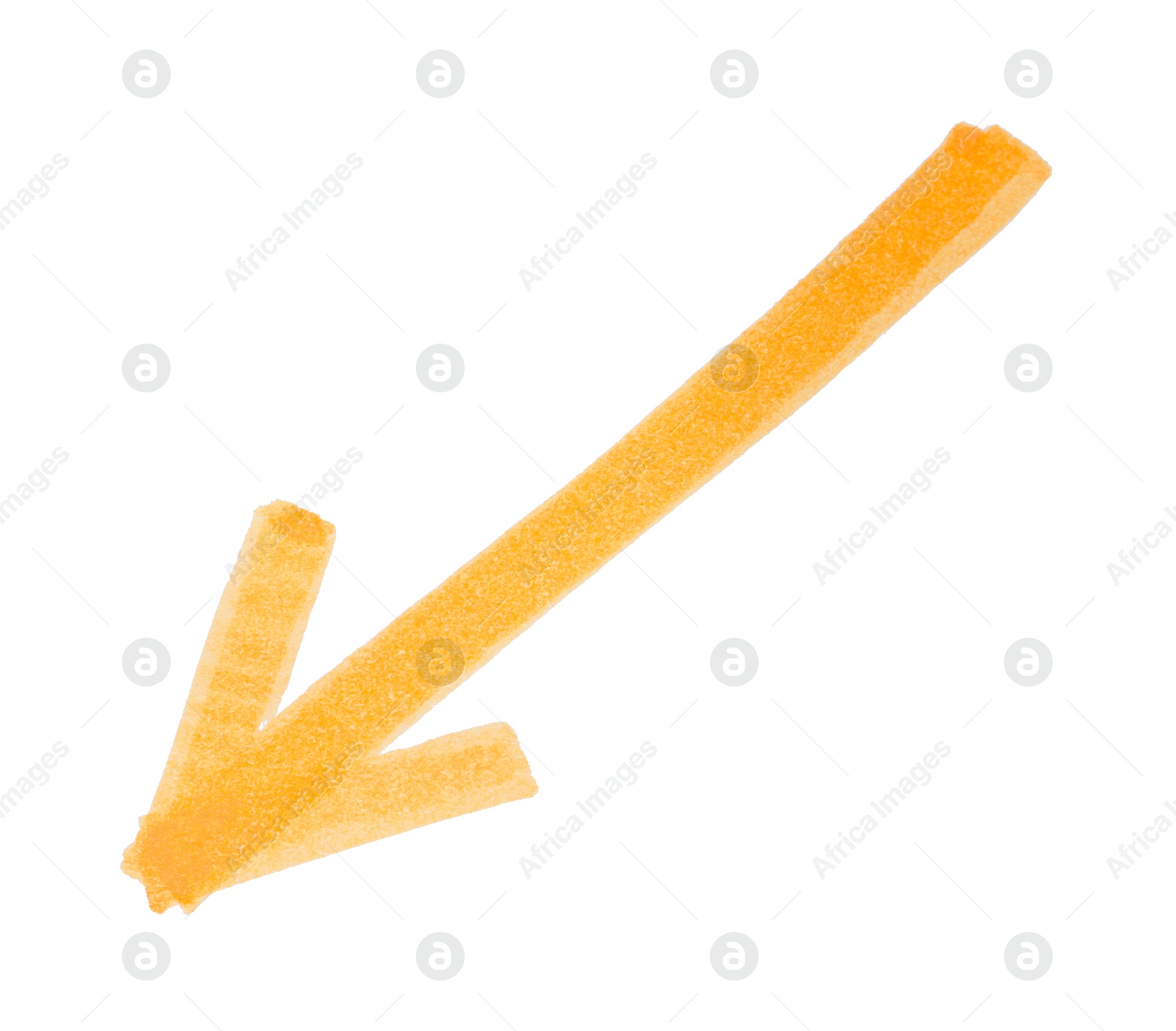 Photo of One orange drawn arrow isolated on white