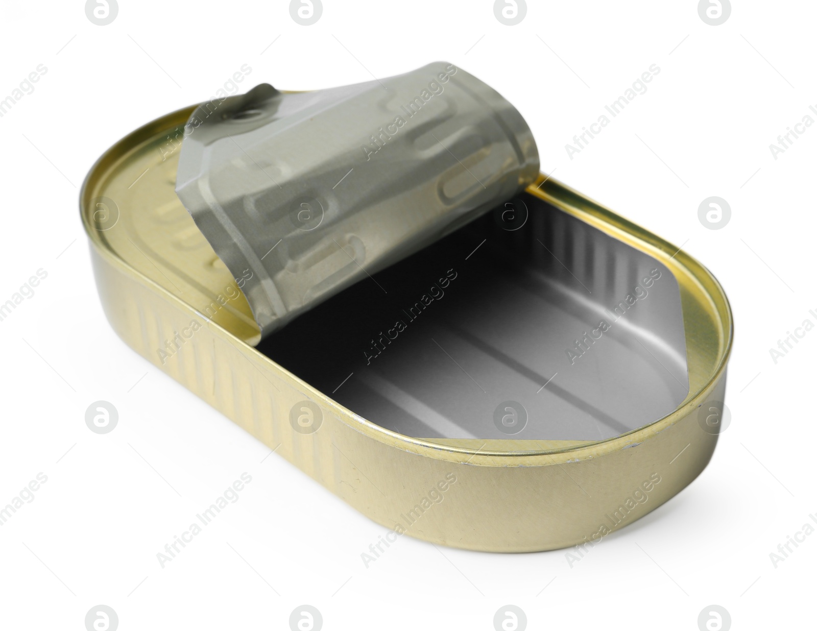 Photo of One open tin can isolated on white