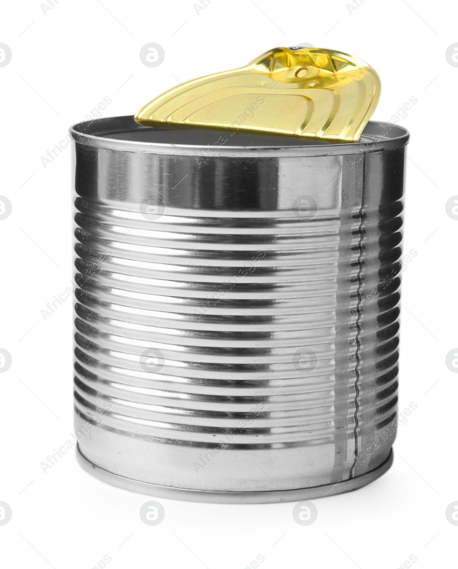 Photo of One open tin can isolated on white