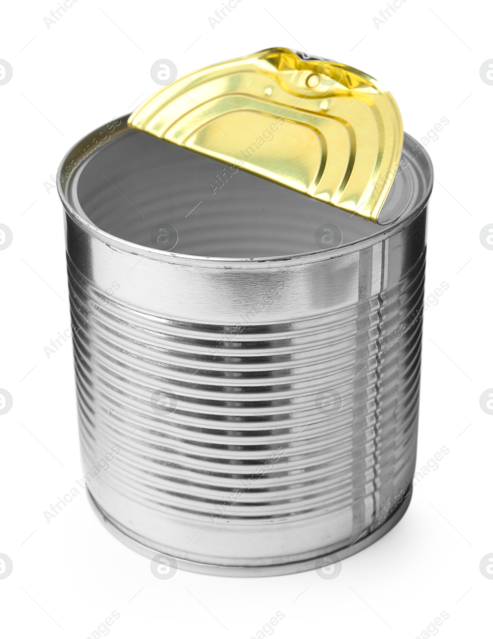 Photo of One open tin can isolated on white