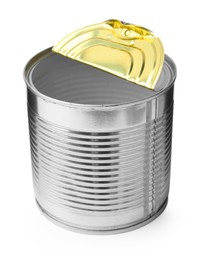 Photo of One open tin can isolated on white