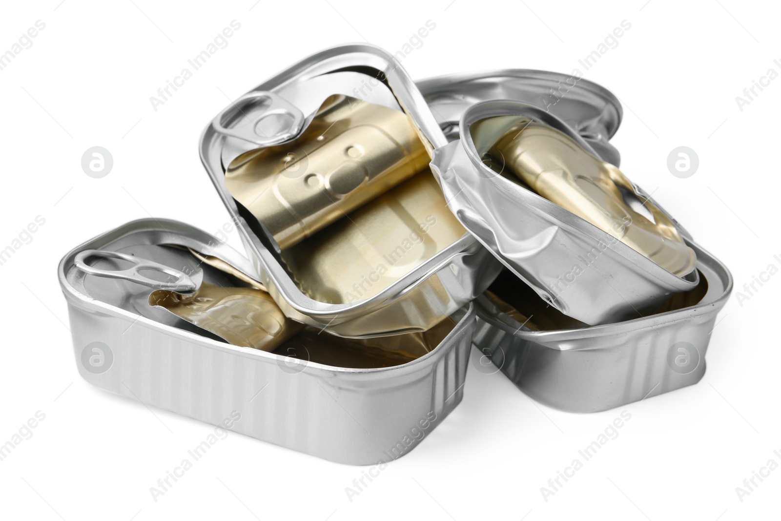 Photo of Many crumpled tin cans isolated on white