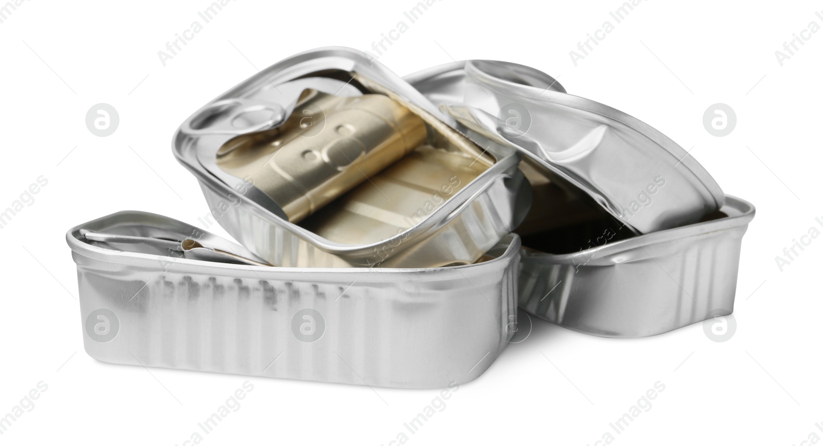 Photo of Many crumpled tin cans isolated on white