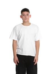 Photo of Portrait of teenage boy on white background