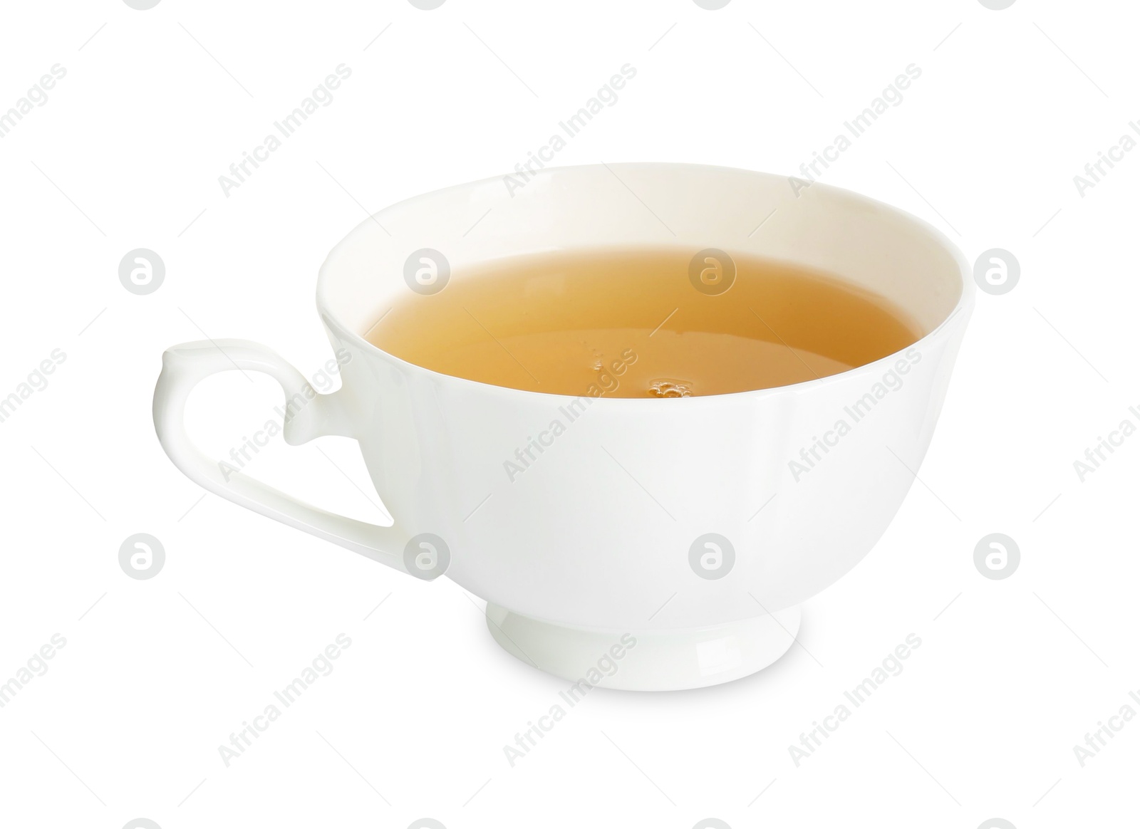 Photo of Refreshing green tea in cup isolated on white