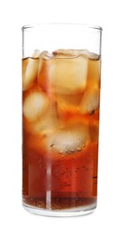 Photo of Refreshing cola with ice cubes in glass isolated on white