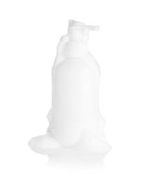 Photo of Bottle of cosmetic product with foam isolated on white