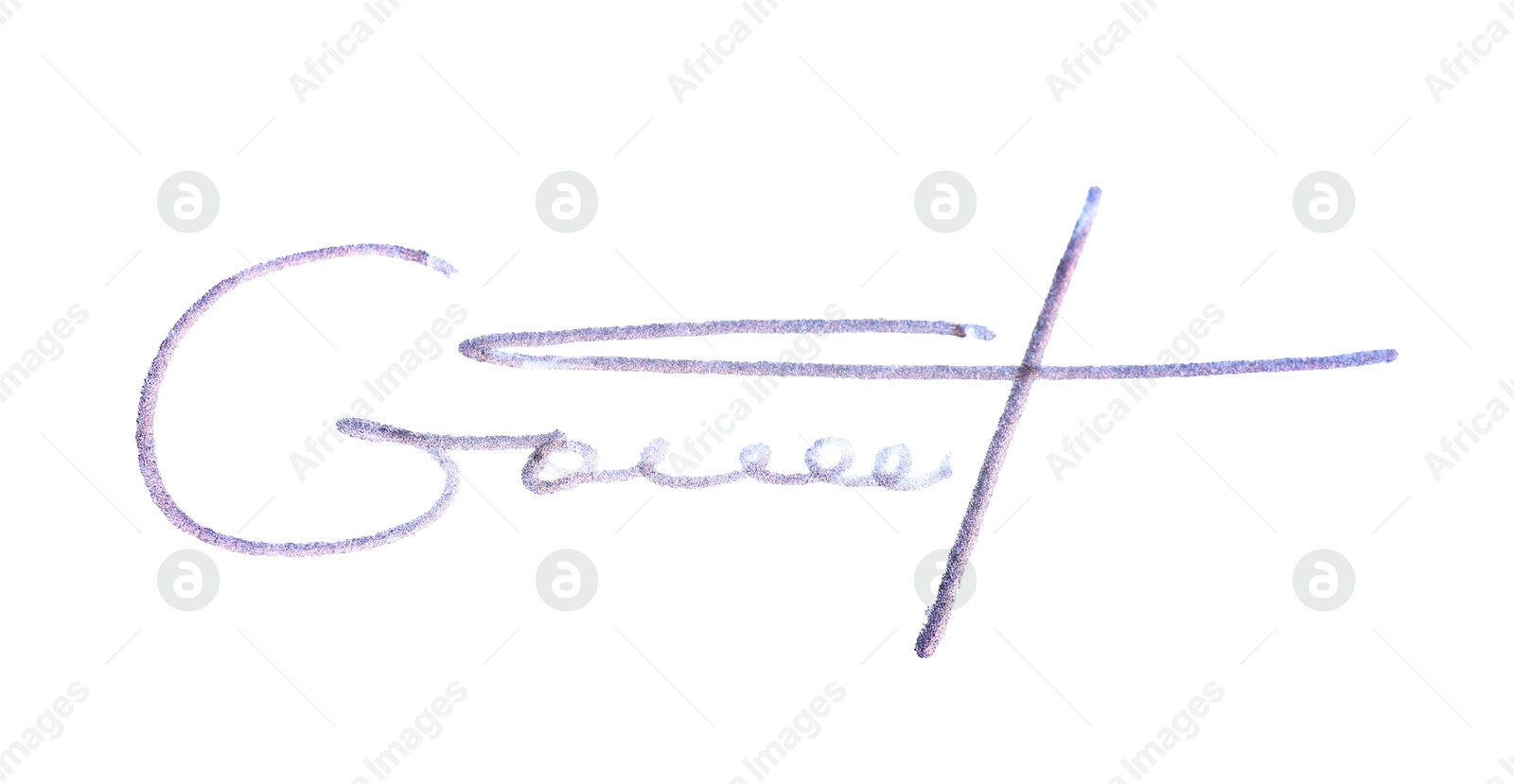 Photo of Beautiful signature made with pen isolated on white, top view