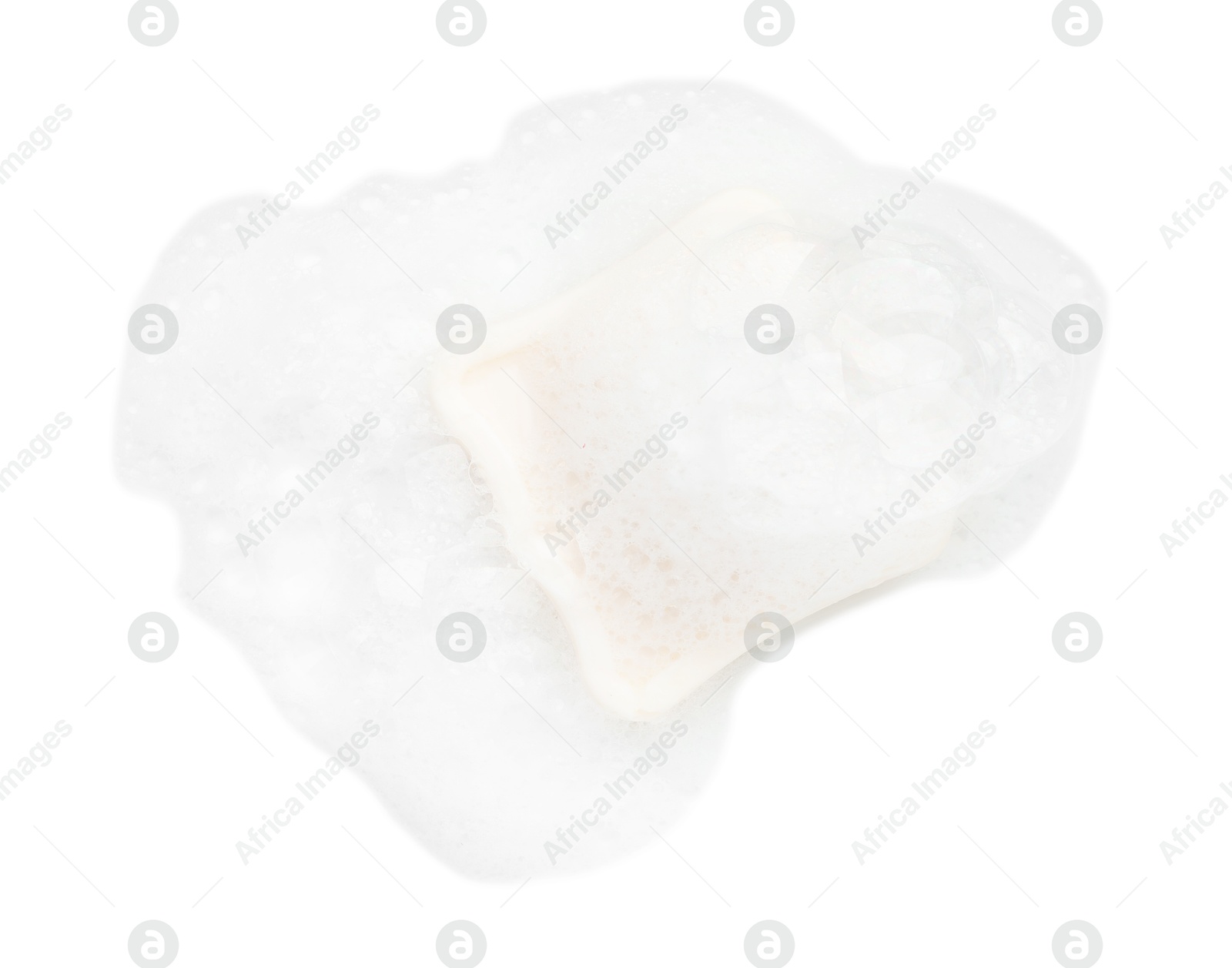 Photo of Soap with foam on white background, top view