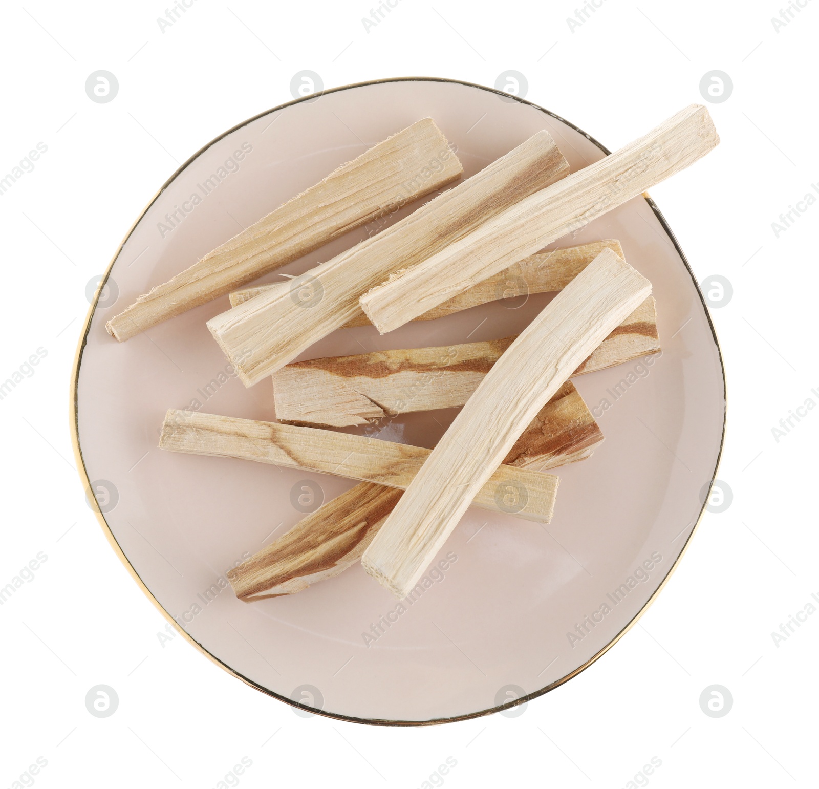 Photo of Palo santo sticks on white background, top view