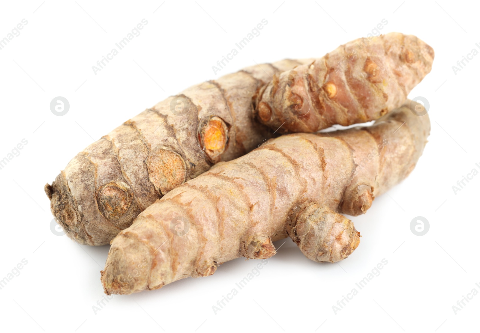 Photo of Two fresh turmeric roots isolated on white