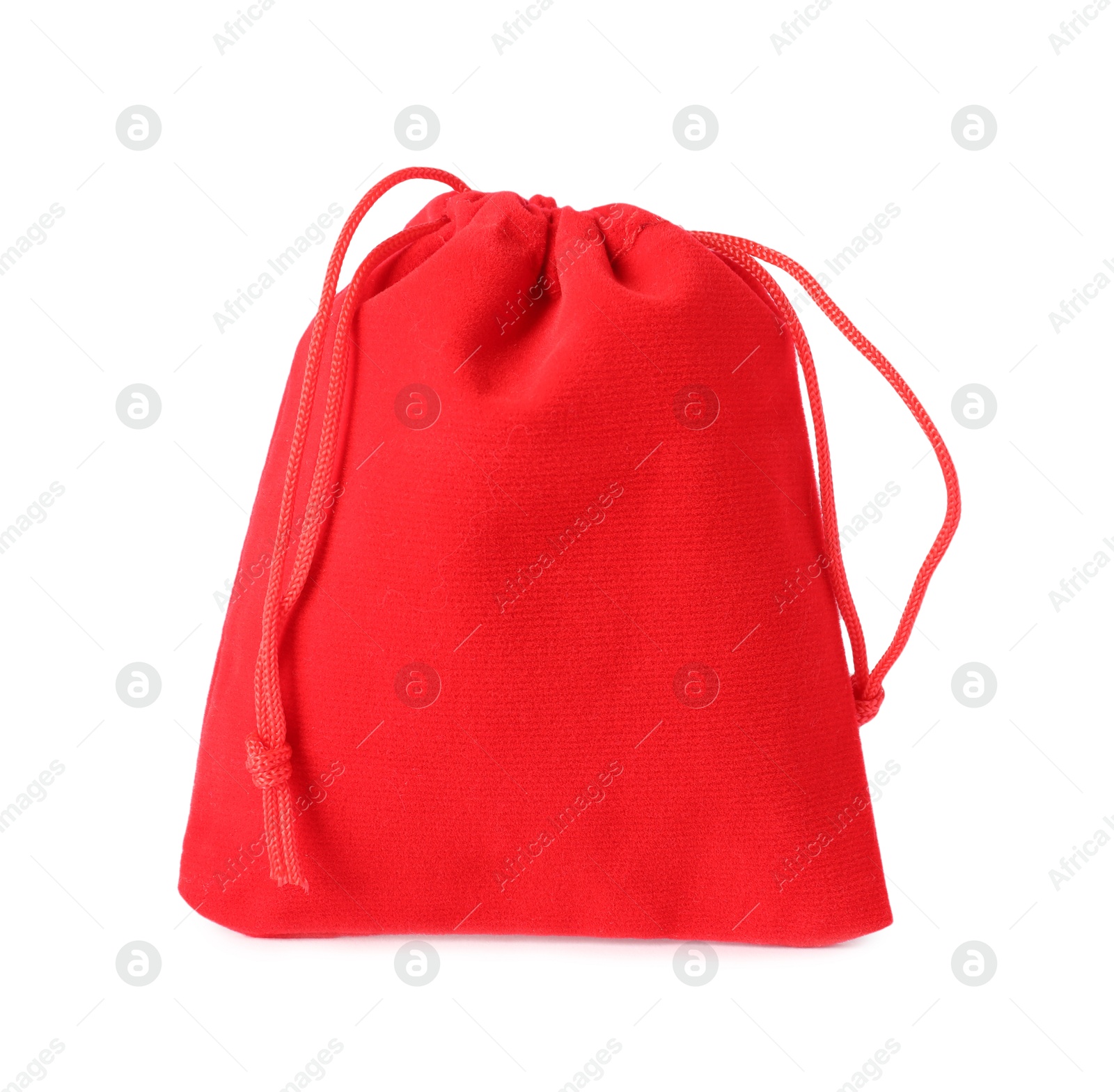 Photo of One red burlap sack isolated on white