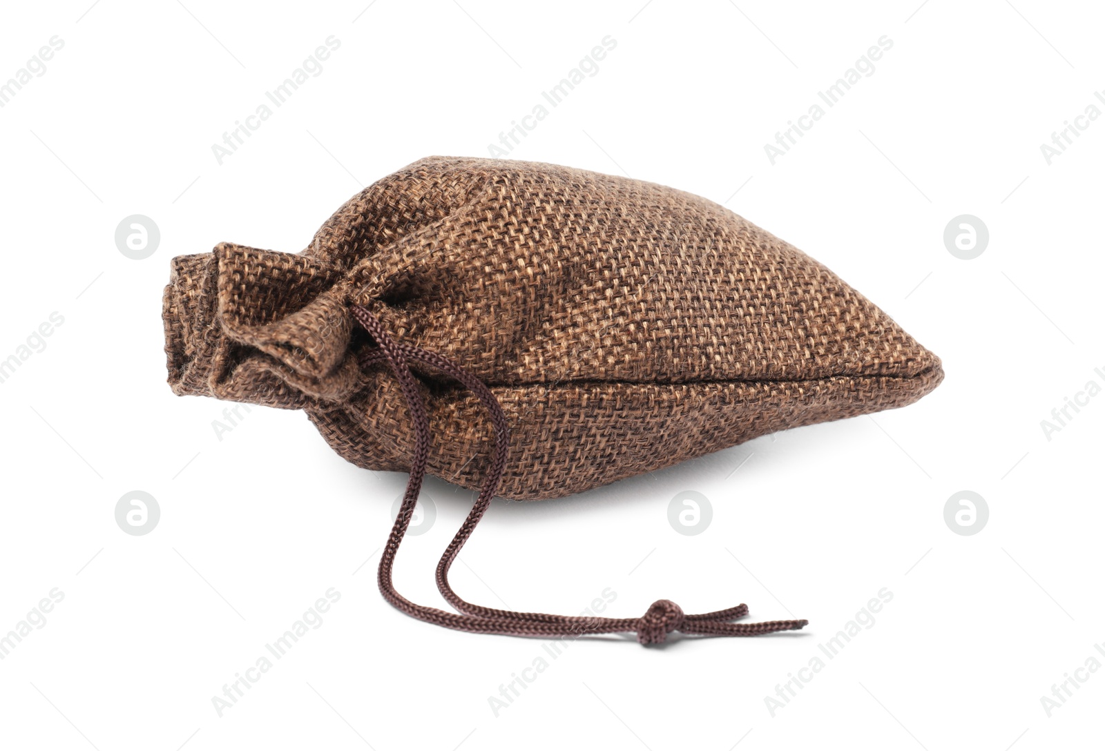 Photo of One brown burlap sack isolated on white