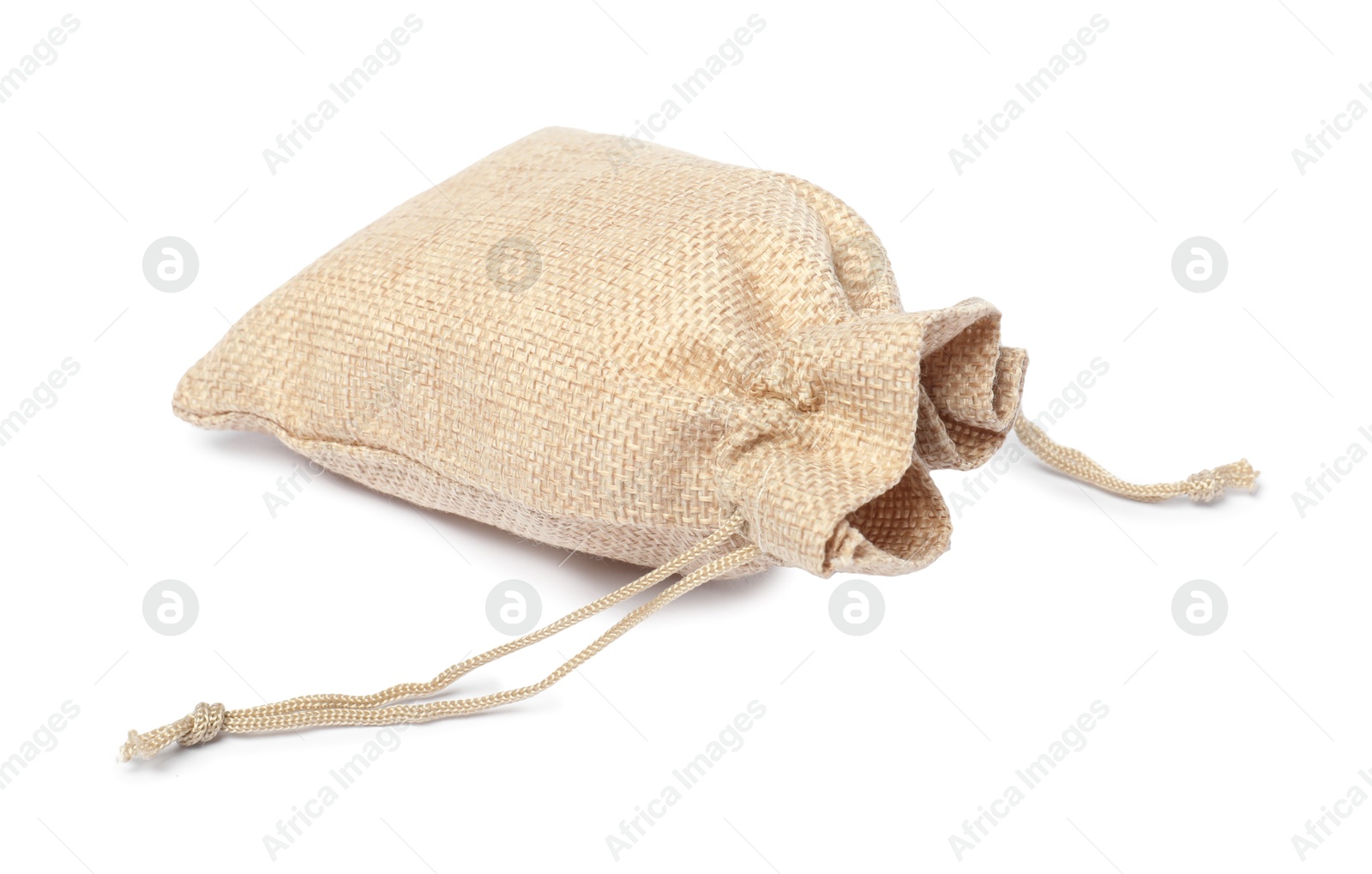 Photo of One beige burlap sack isolated on white