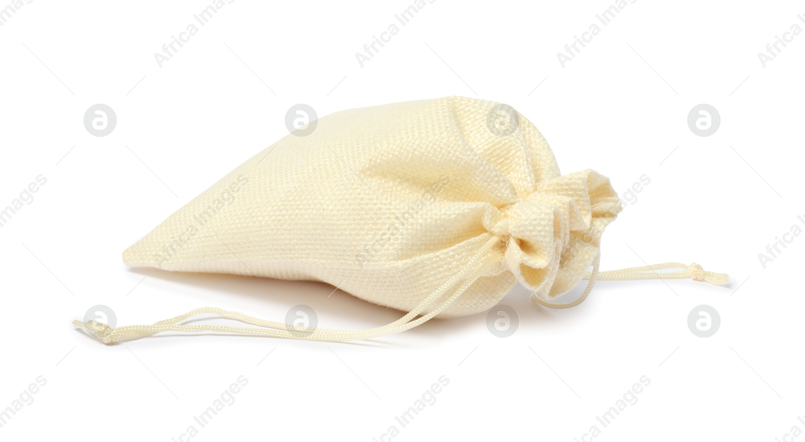 Photo of One beige burlap sack isolated on white