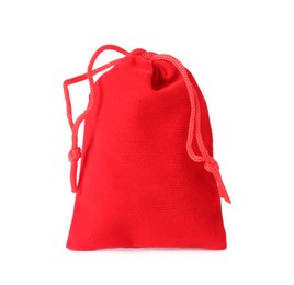 Photo of One red burlap sack isolated on white