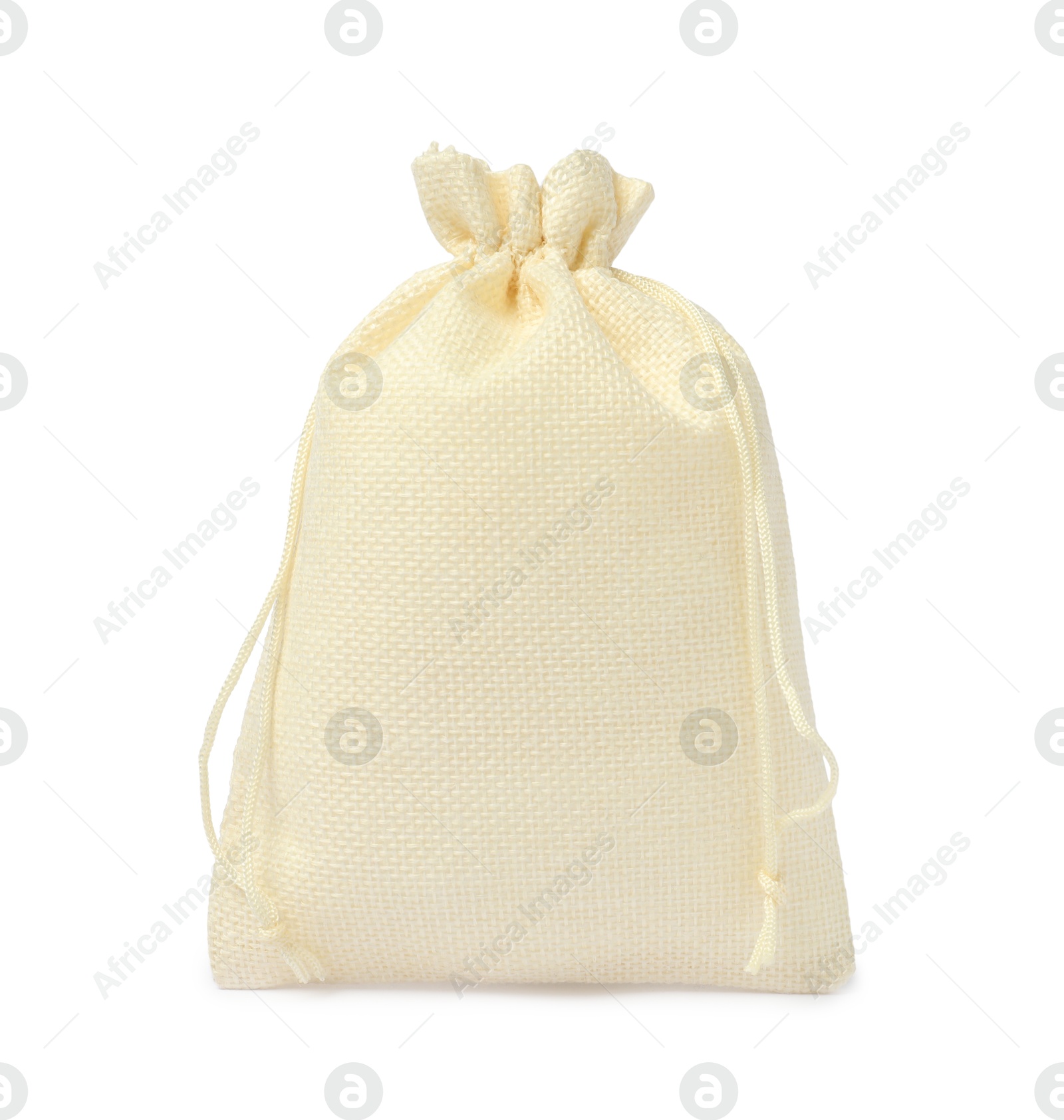 Photo of One beige burlap sack isolated on white