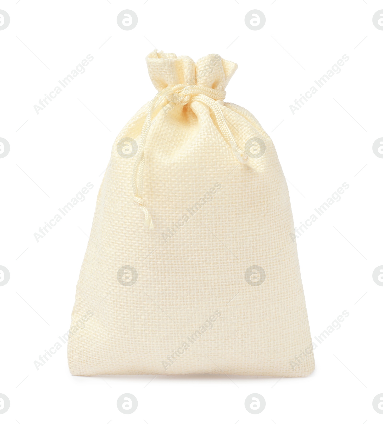 Photo of One beige burlap sack isolated on white