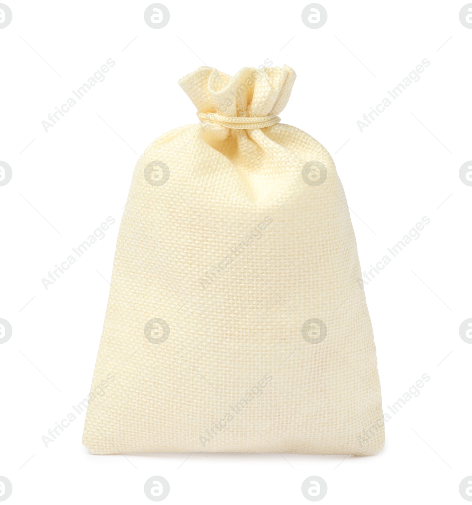 Photo of One beige burlap sack isolated on white