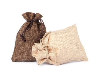 Photo of Two small burlap sacks isolated on white