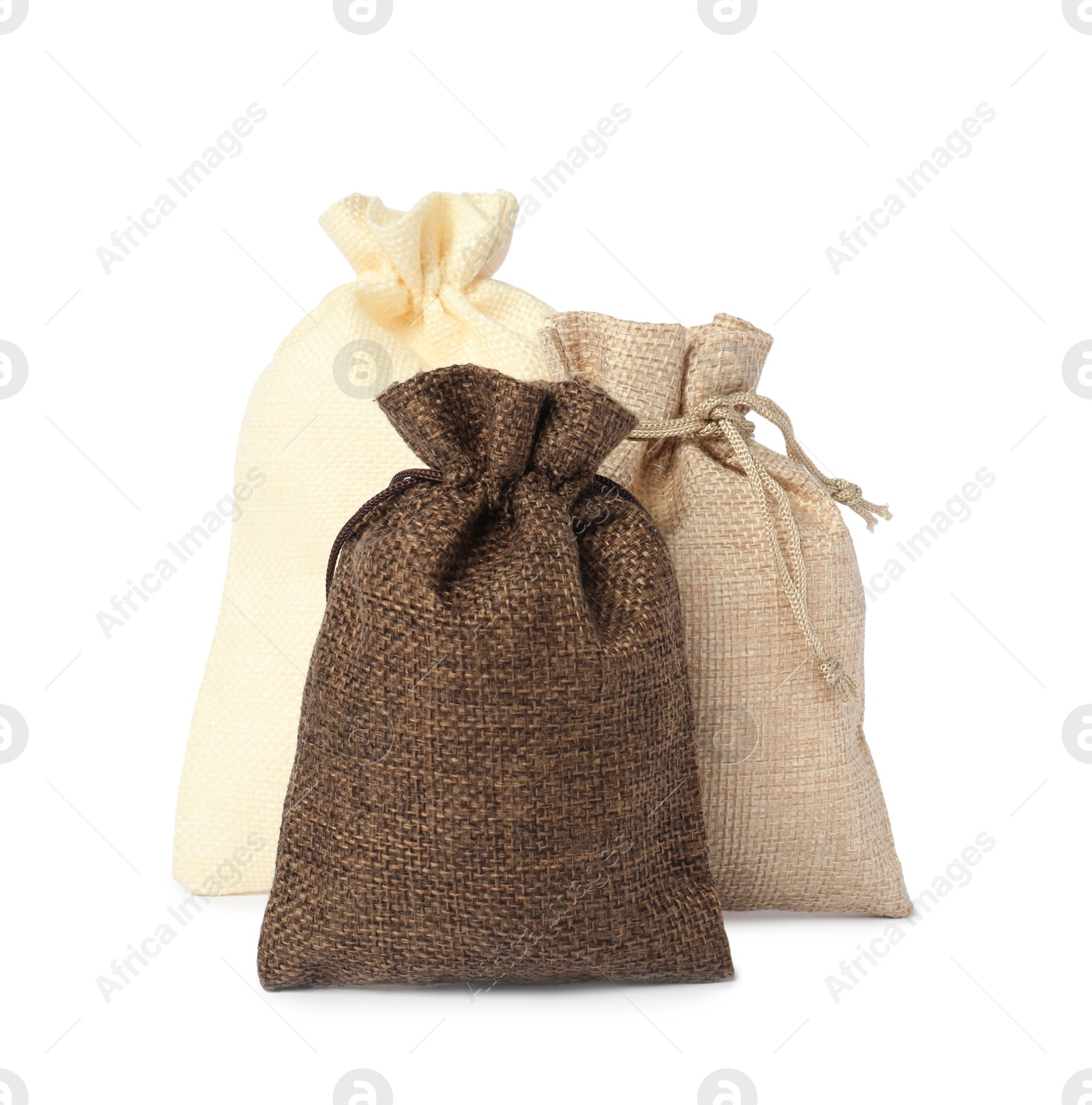 Photo of Two small burlap sacks isolated on white