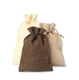 Photo of Two small burlap sacks isolated on white