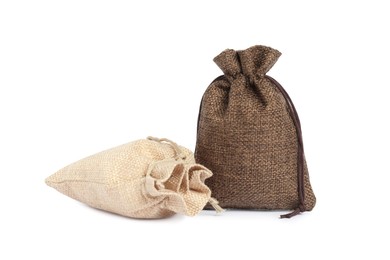 Photo of Two small burlap sacks isolated on white