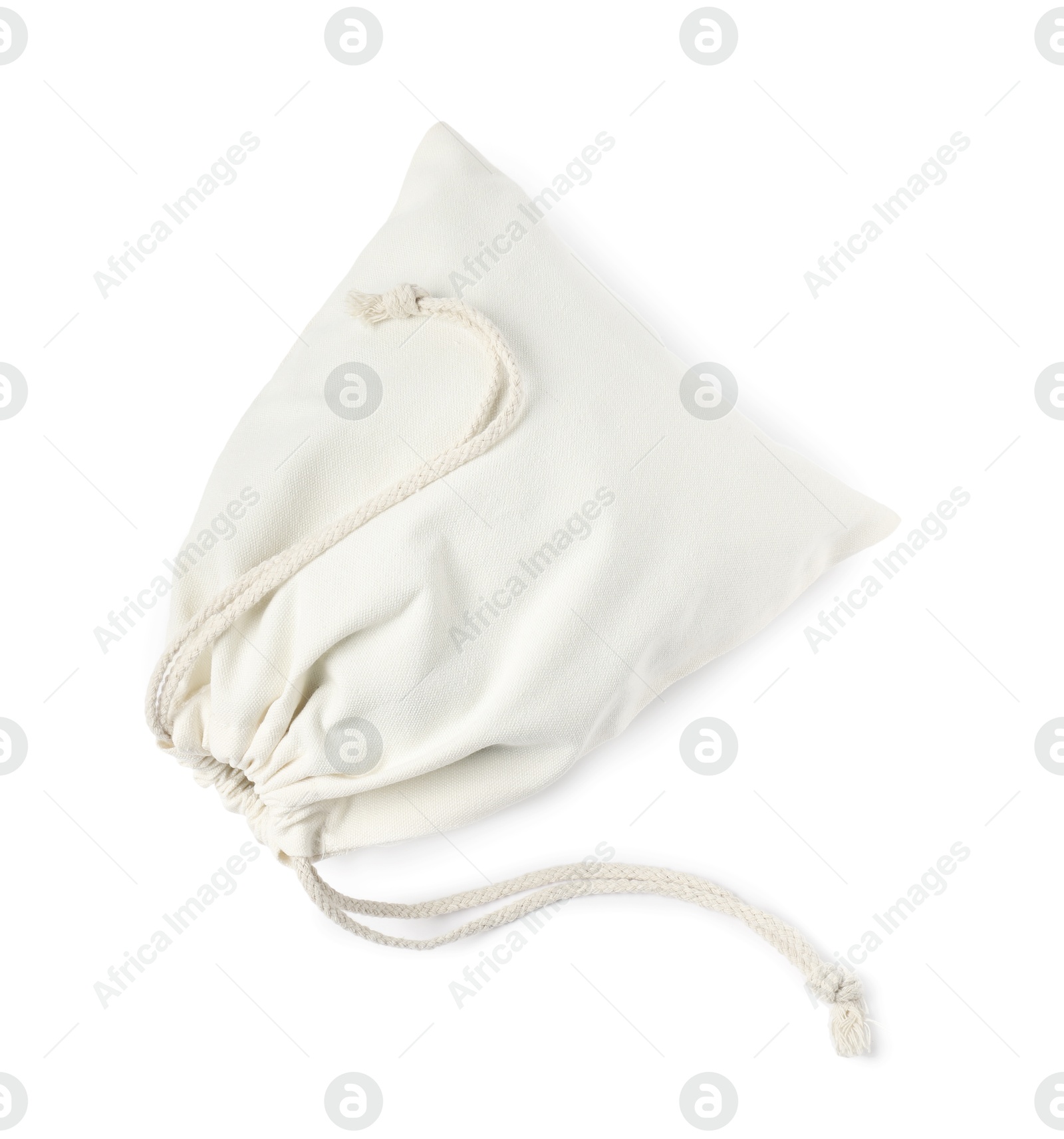 Photo of One cotton bag with ties isolated on white, top view