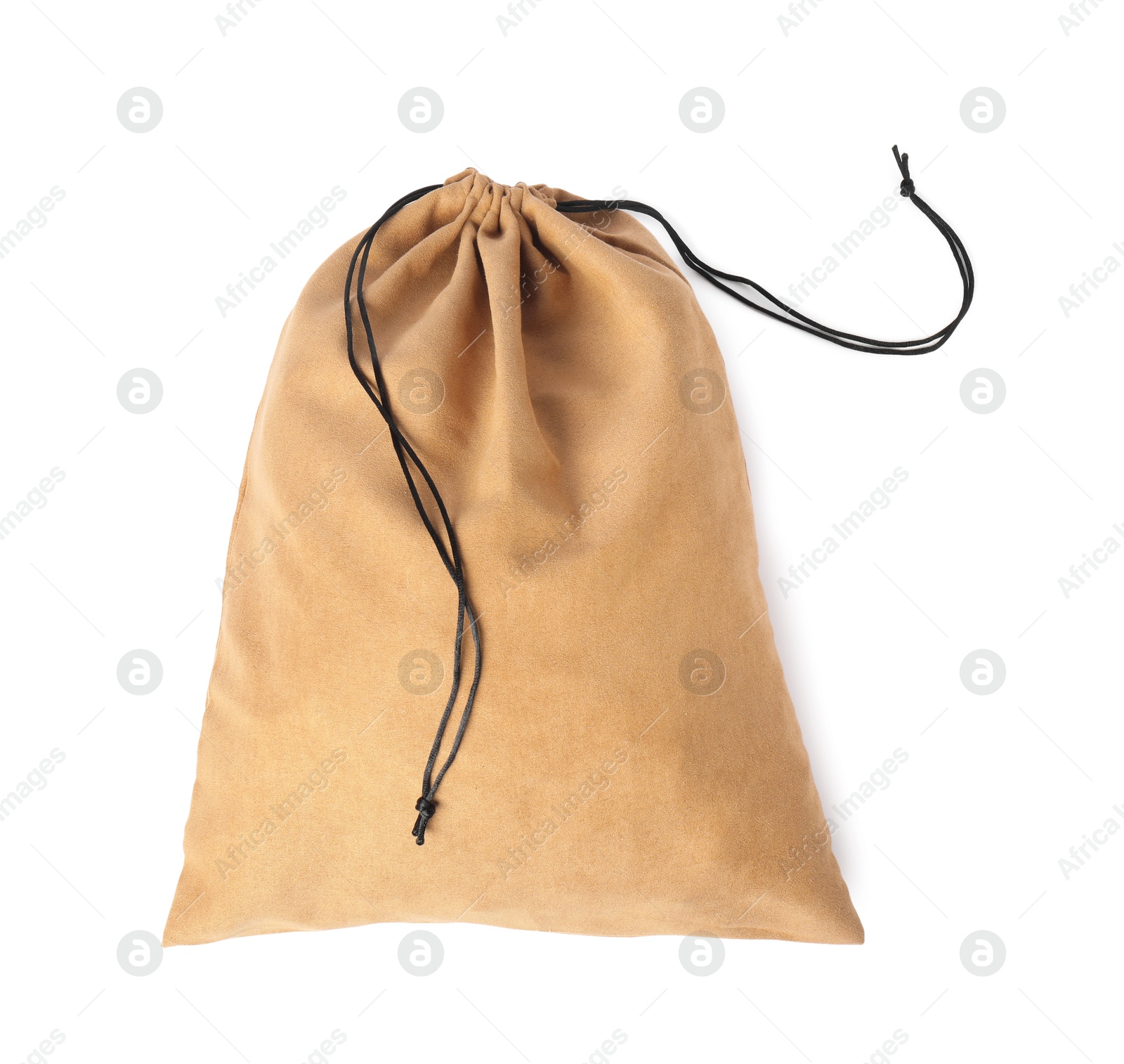 Photo of One beige cotton bag isolated on white, top view