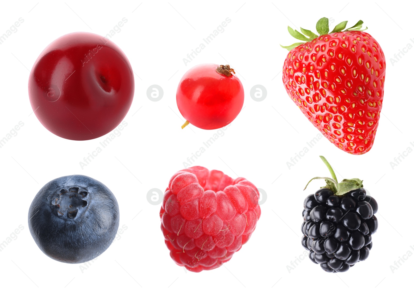 Image of Blueberry, cherry, raspberry, blackberry, strawberry and redcurrant berry isolated on white