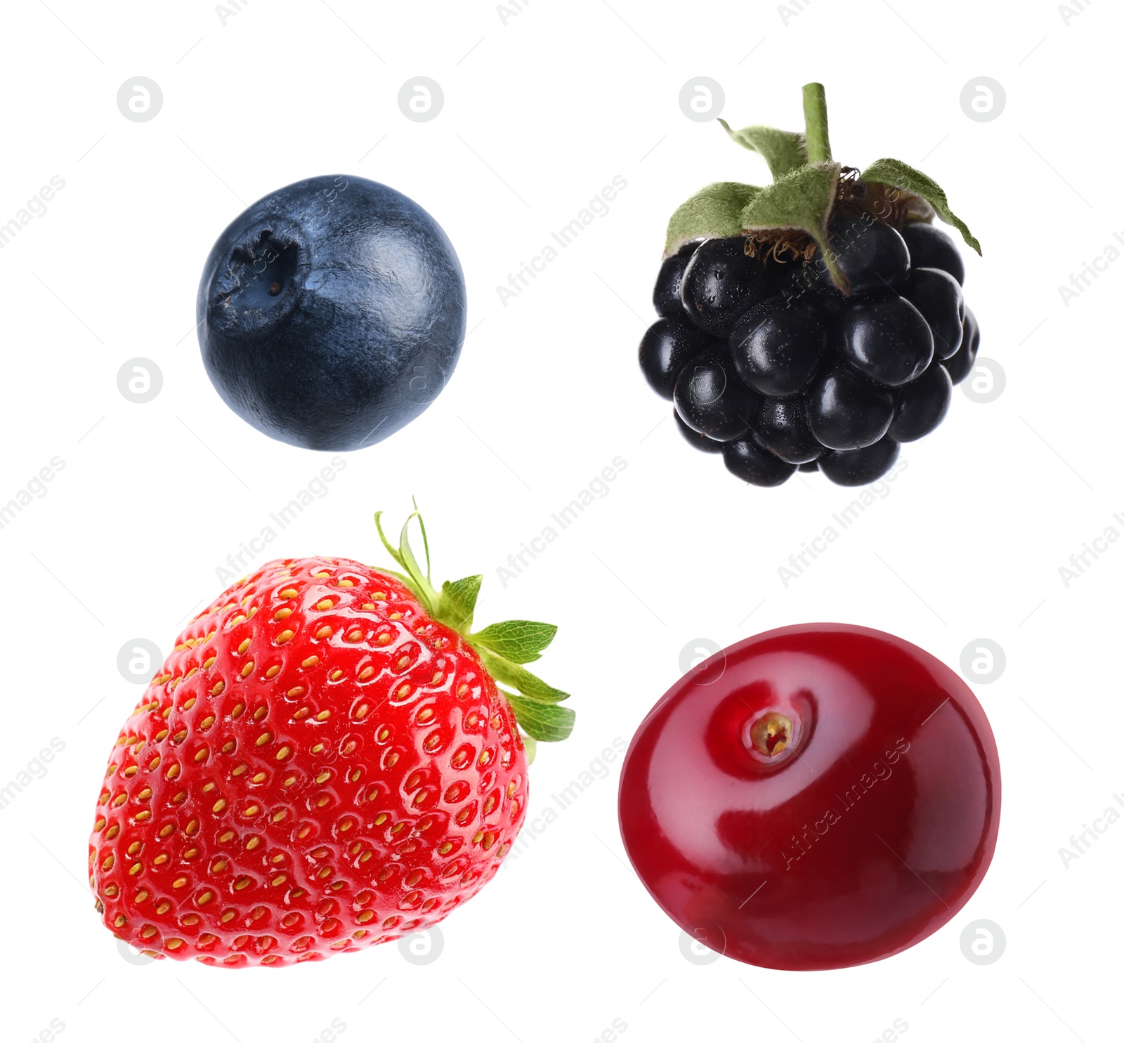 Image of Blueberry, cherry, raspberry, blackberry and strawberry isolated on white