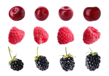 Image of Cherries, raspberries and blackberries isolated on white