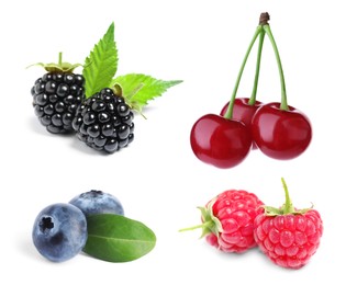 Image of Blueberries, cherries, raspberries and blackberries isolated on white