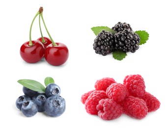 Image of Blueberries, cherries, raspberries and blackberries isolated on white