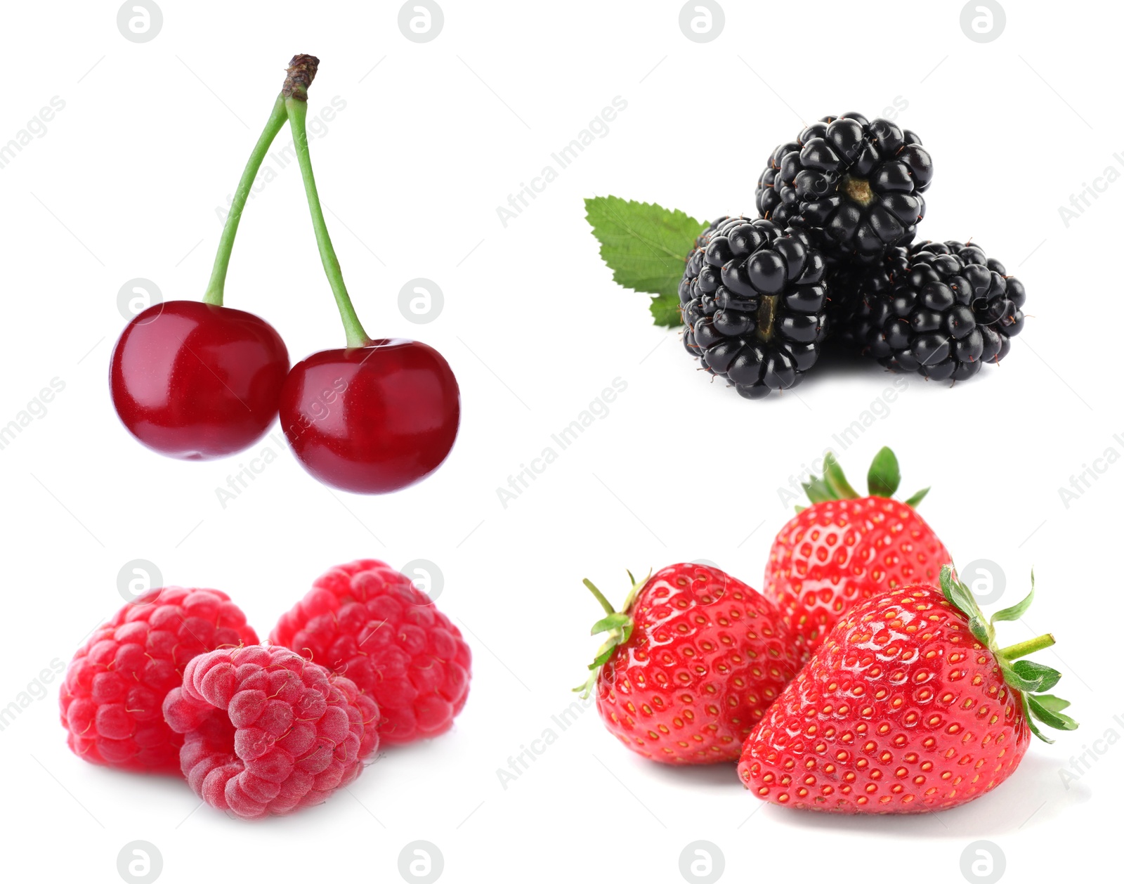 Image of Cherries, raspberries, blackberries and strawberries isolated on white