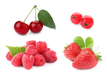 Image of Cherries, raspberries, strawberries and redcurrant berries isolated on white