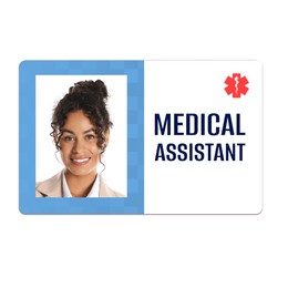 Image of Medical assistant badge with photo of woman on white background