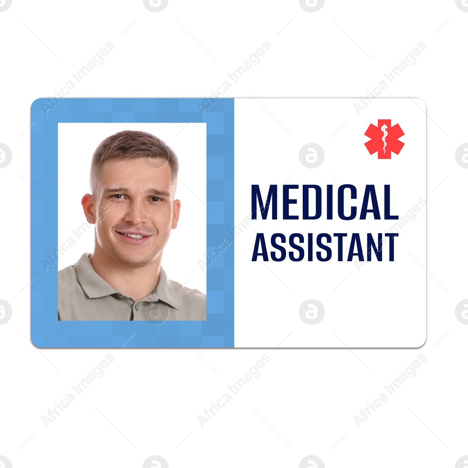 Image of Medical assistant badge with photo of man on white background