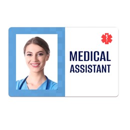 Image of Medical assistant badge with photo of woman on white background