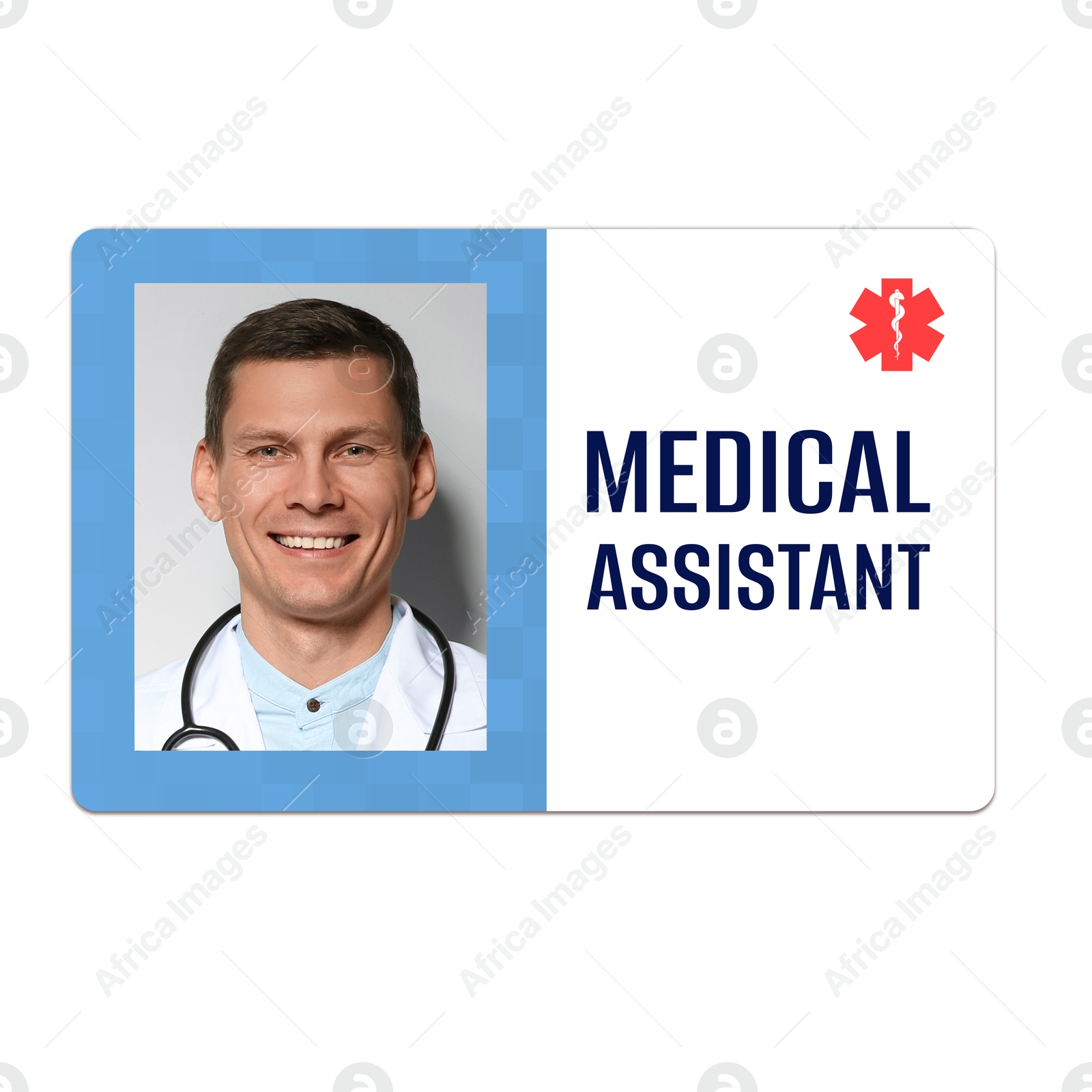 Image of Medical assistant badge with photo of man on white background