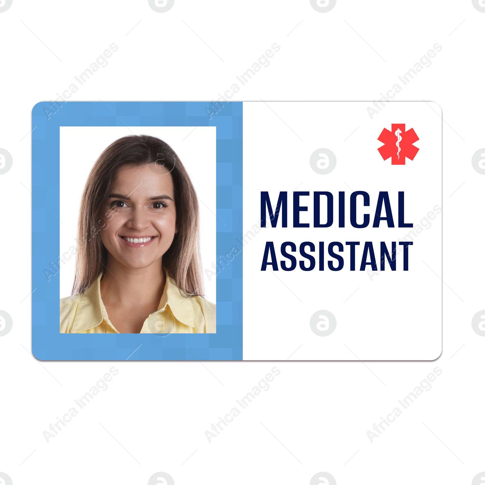 Image of Medical assistant badge with photo of woman on white background