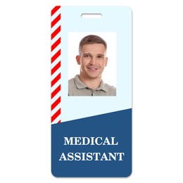 Image of Medical assistant badge with photo of man on white background