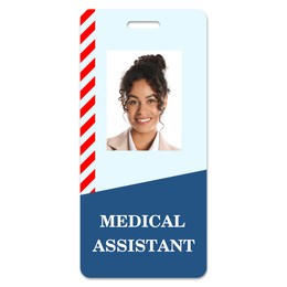 Image of Medical assistant badge with photo of woman on white background