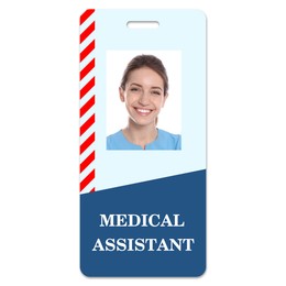 Image of Medical assistant badge with photo of woman on white background