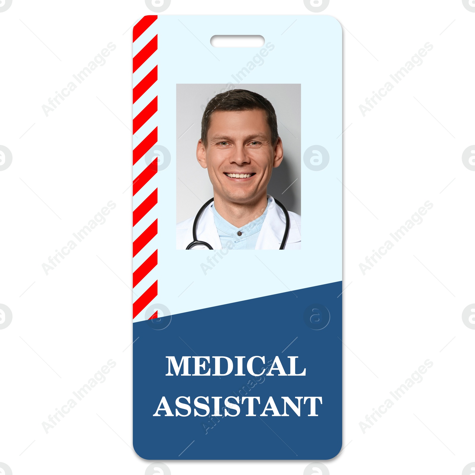 Image of Medical assistant badge with photo of man on white background