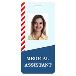 Image of Medical assistant badge with photo of woman on white background