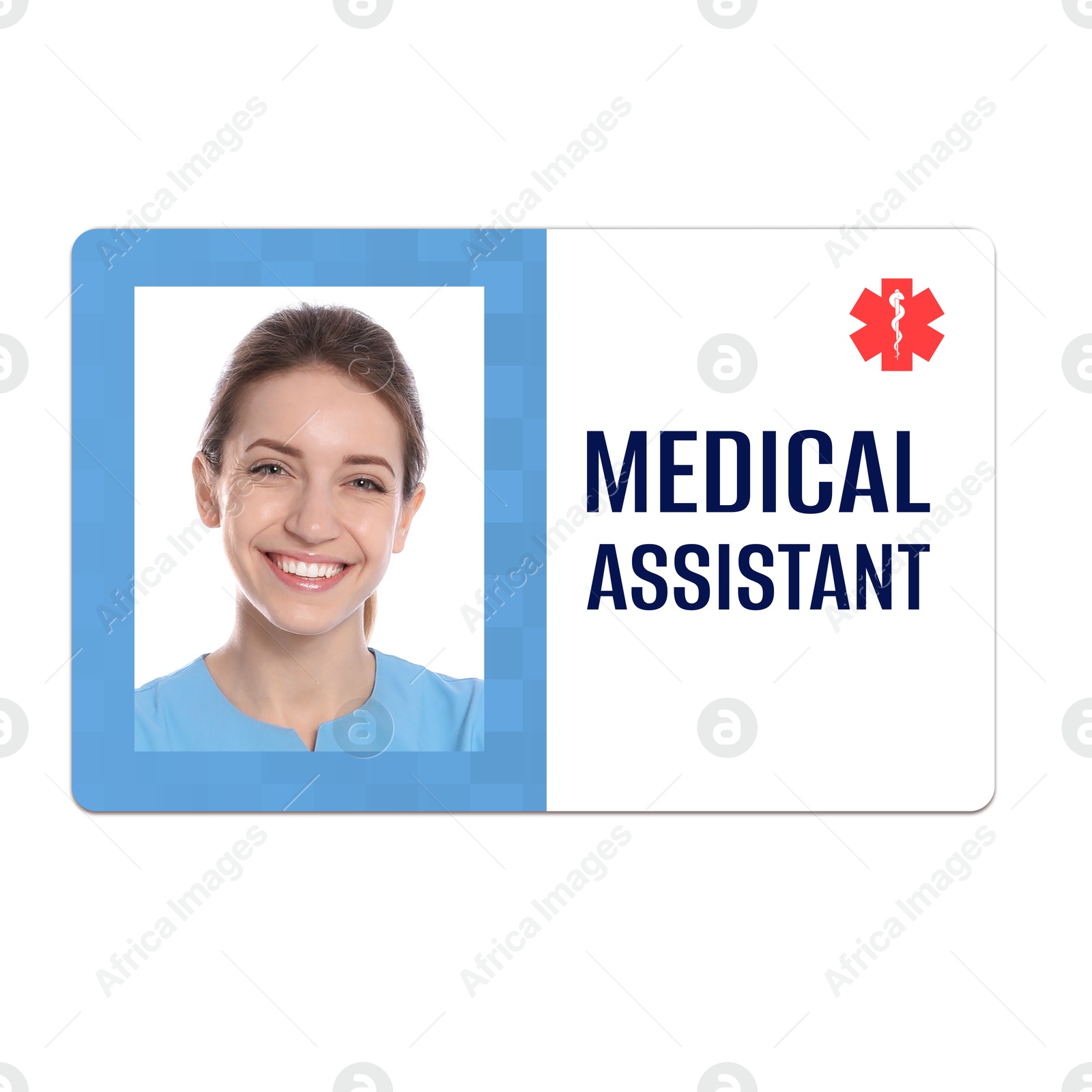 Image of Medical assistant badge with photo of woman on white background