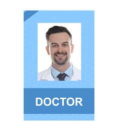 Image of Doctor's badge with photo of man on white background